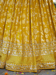 Mustard Yellow Floral Embroidered Bridal Lehenga Choli with Dupatta