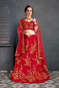 Red and Gold Floral Embroidered Bridal Lehenga Choli with Dupatta