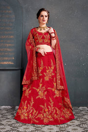 Red and Gold Floral Embroidered Bridal Lehenga Choli with Dupatta