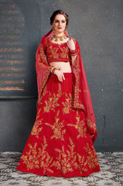 Red and Gold Floral Embroidered Bridal Lehenga Choli with Dupatta
