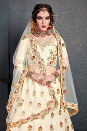 Ivory White and Gold Embroidered Bridal Lehenga Choli with Dupatta