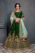 Dark Green and Gold Embroidered Bridal Lehenga Choli with Mint Green Dupatta