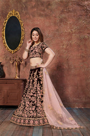 Black and Blush Pink Floral Embroidered Bridal Lehenga Choli with Dupatta
