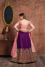 Purple and Pink Embroidered Bridal Lehenga Choli with Dupatta