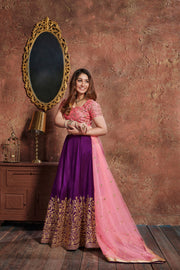 Purple and Pink Embroidered Bridal Lehenga Choli with Dupatta