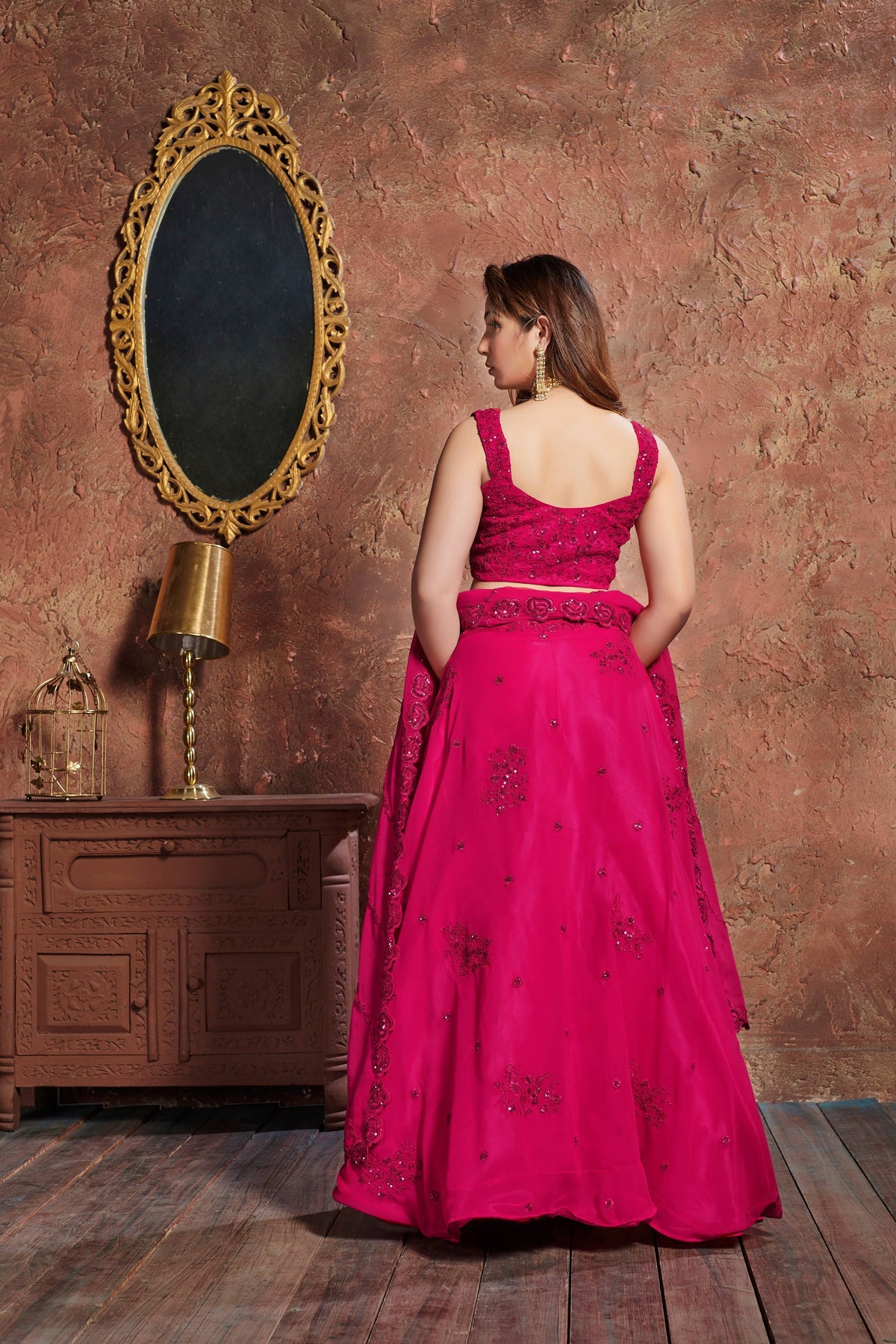 Rani Pink Embellished Lehenga Choli with Matching Dupatta
