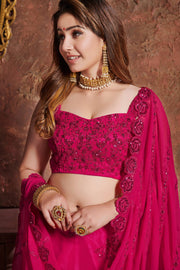 Rani Pink Embellished Lehenga Choli with Matching Dupatta
