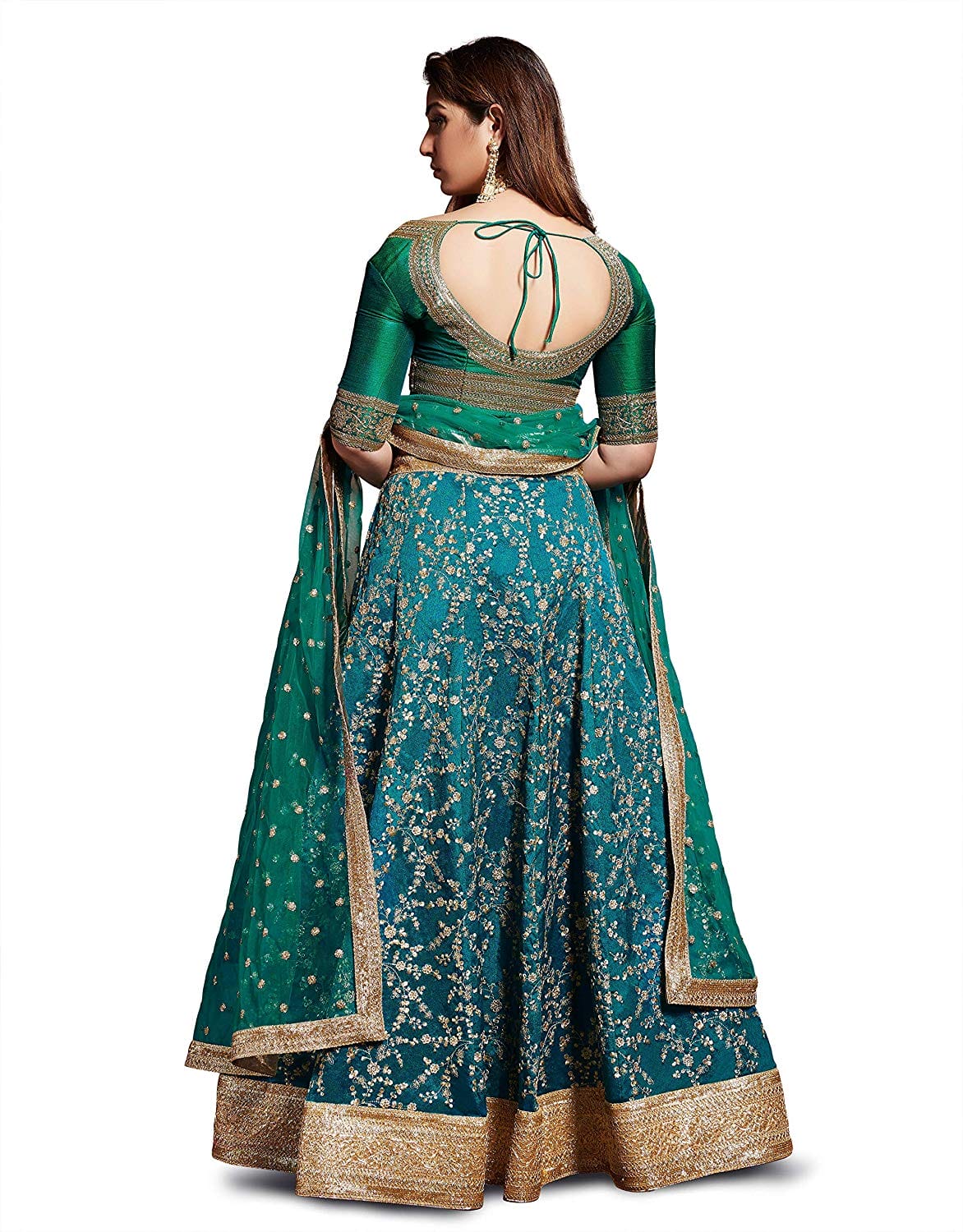 TURQUOISE Bridal Lehenga Choli with Gold Embroidery