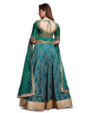 TURQUOISE Bridal Lehenga Choli with Gold Embroidery
