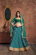 TURQUOISE Bridal Lehenga Choli with Gold Embroidery