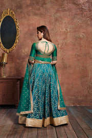 TURQUOISE Bridal Lehenga Choli with Gold Embroidery