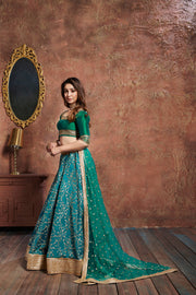 TURQUOISE Bridal Lehenga Choli with Gold Embroidery