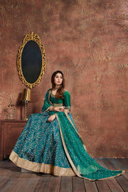 TURQUOISE Bridal Lehenga Choli with Gold Embroidery