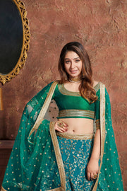 TURQUOISE Bridal Lehenga Choli with Gold Embroidery
