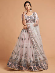 Blush Pink Lehenga Choli with Floral Embroidery and Sheer Dupatta