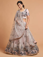 Blush Pink Lehenga Choli with Floral Embroidery and Sheer Dupatta