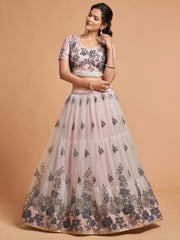 Blush Pink Lehenga Choli with Floral Embroidery and Sheer Dupatta