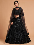 Black Sequins Lehenga Choli with Sheer Dupatta – Party Wear