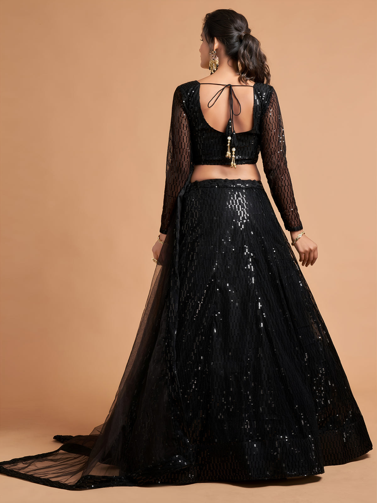 Black Sequins Lehenga Choli with Sheer Dupatta – Party Wear