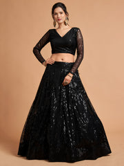 Black Sequins Lehenga Choli with Sheer Dupatta – Party Wear