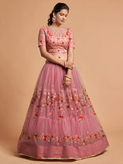 Dusty Rose Pink Floral Embroidered Lehenga Choli with Dupatta