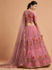 Dusty Rose Pink Floral Embroidered Lehenga Choli with Dupatta