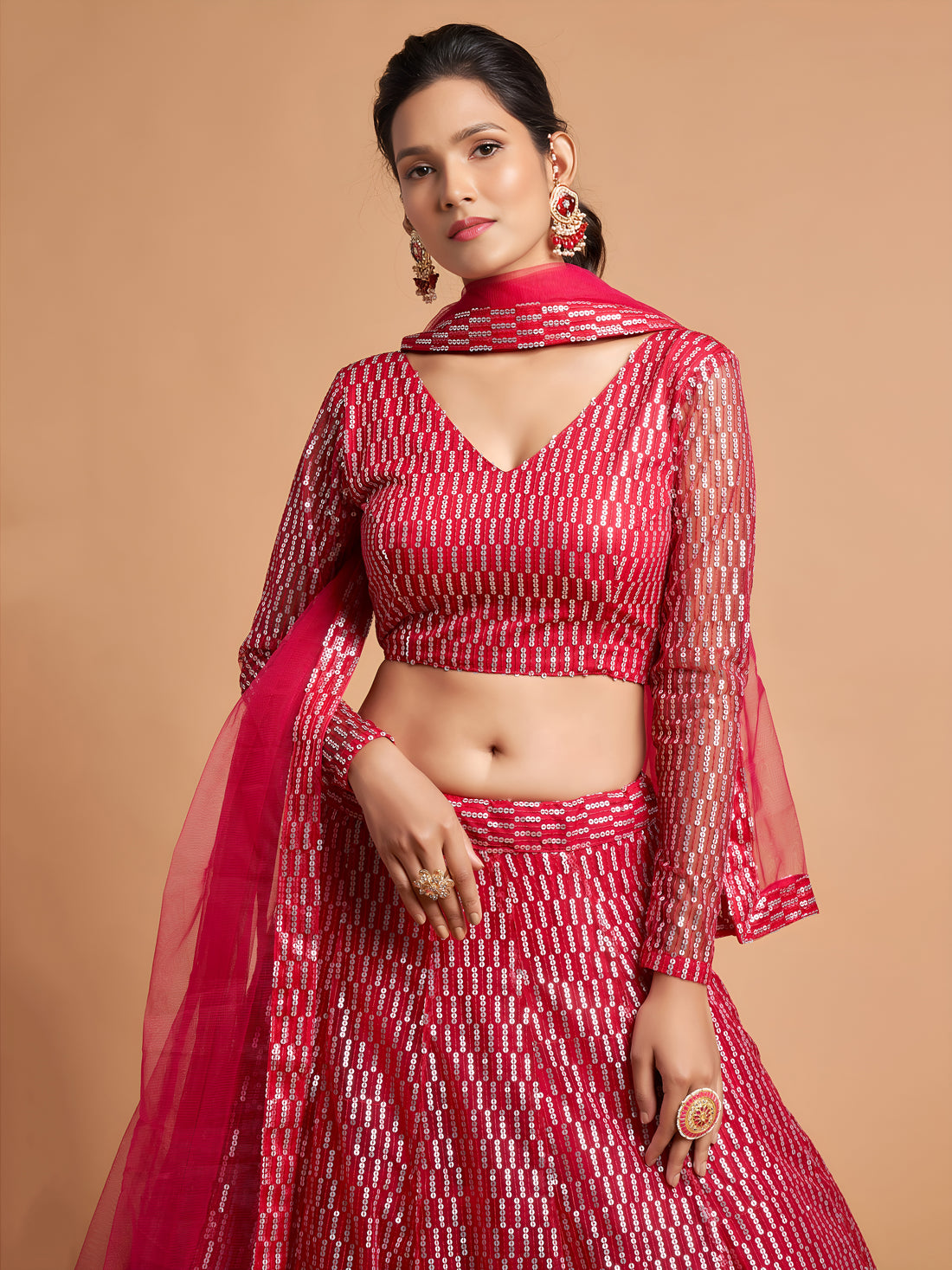 Rani Pink Sequin Embroidered Lehenga Choli with Dupatta