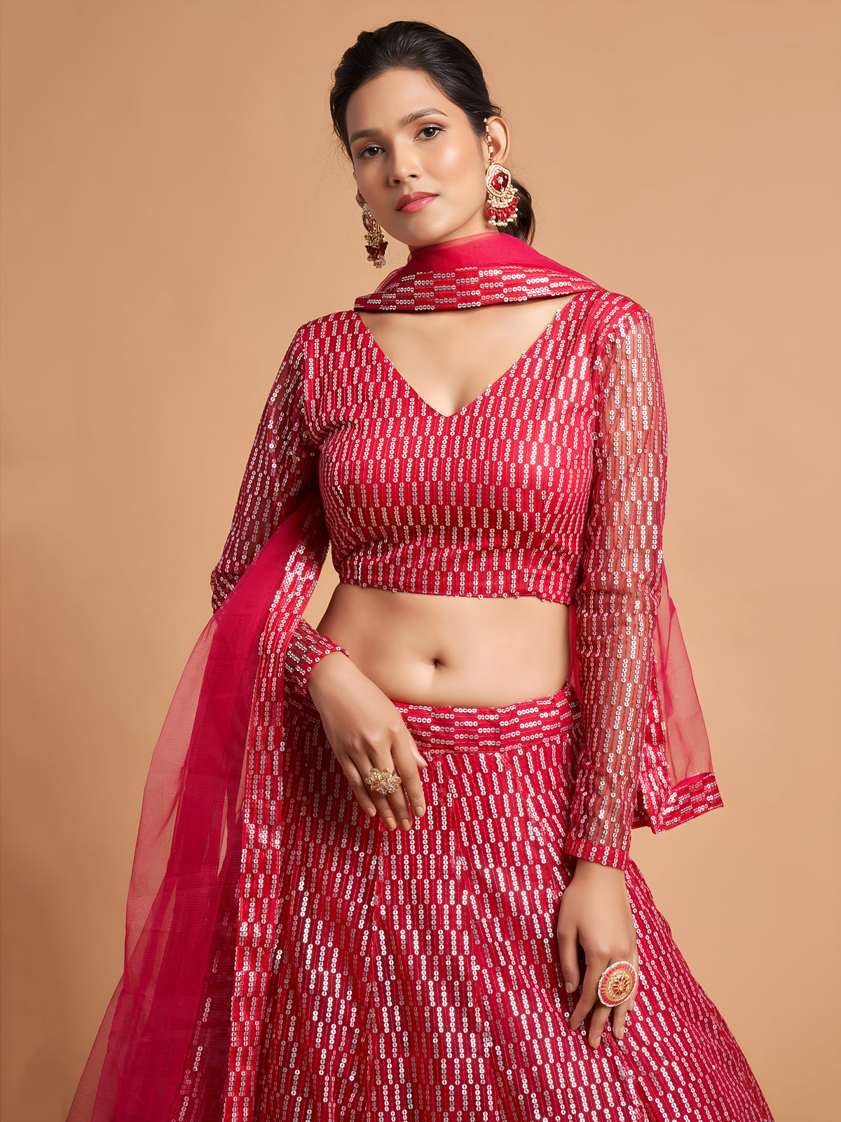 Rani Pink Sequin Embroidered Lehenga Choli with Dupatta
