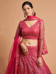 Rani Pink Sequin Embroidered Lehenga Choli with Dupatta