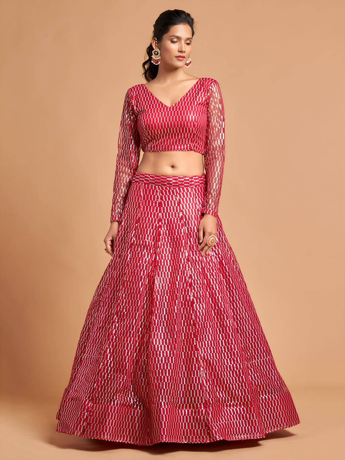 Rani Pink Sequin Embroidered Lehenga Choli with Dupatta
