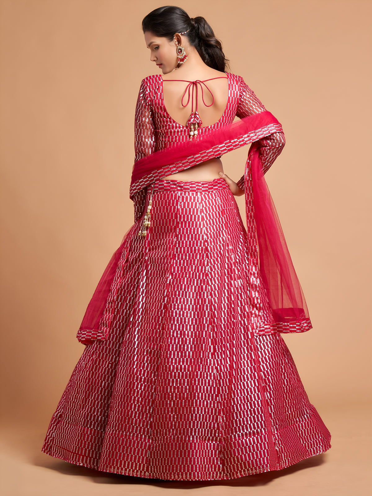 Rani Pink Sequin Embroidered Lehenga Choli with Dupatta