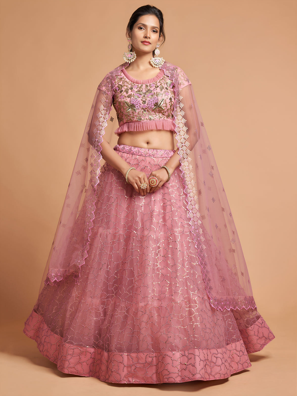 Dusty Pink Sequin Embroidered Lehenga Choli with Dupatta