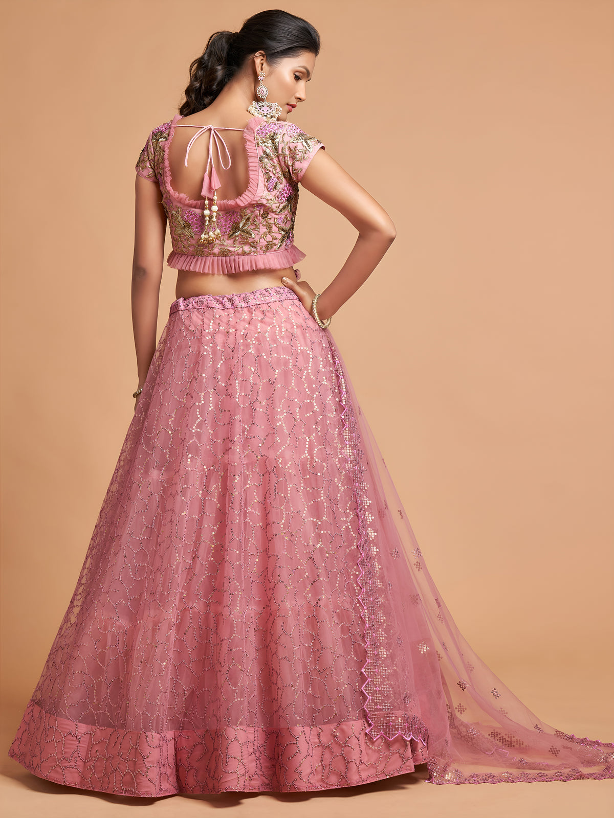 Dusty Pink Sequin Embroidered Lehenga Choli with Dupatta