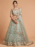 Pastel Mint Green Floral Embroidered Lehenga Choli with Dupatta