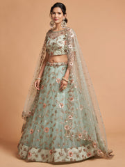 Pastel Mint Green Floral Embroidered Lehenga Choli with Dupatta