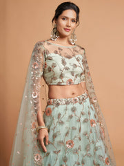 Pastel Mint Green Floral Embroidered Lehenga Choli with Dupatta