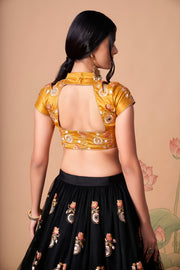 Black and Mustard Yellow Embroidered Lehenga Choli with Floral Dupatta