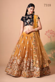 Black and Golden Beige Embroidered Lehenga Choli with Sheer Dupatta