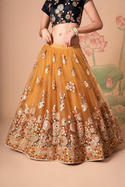 Black and Golden Beige Embroidered Lehenga Choli with Sheer Dupatta