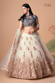 Ivory Lehenga Choli with Grey Blouse and Floral Embroidery