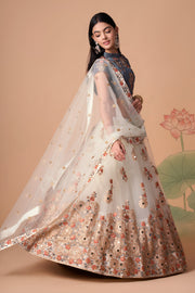 Ivory Lehenga Choli with Grey Blouse and Floral Embroidery