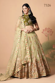 Sage Green Lehenga Choli with Olive Blouse and Floral Embroidered Dupatta