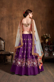 Royal Purple Lehenga Choli with Floral Embroidery & Peach Dupatta