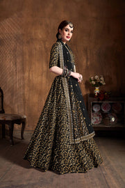 Black & Gold Embroidered Bridal Lehenga Choli with Sheer Dupatta