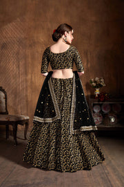 Black & Gold Embroidered Bridal Lehenga Choli with Sheer Dupatta