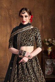 Black & Gold Embroidered Bridal Lehenga Choli with Sheer Dupatta