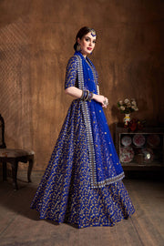 Royal Blue & Gold Embroidered Bridal Lehenga Choli with Dupatta