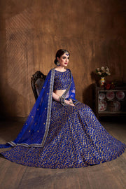 Royal Blue & Gold Embroidered Bridal Lehenga Choli with Dupatta