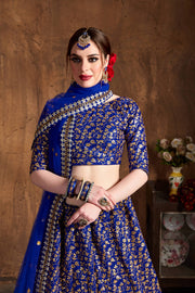 Royal Blue & Gold Embroidered Bridal Lehenga Choli with Dupatta