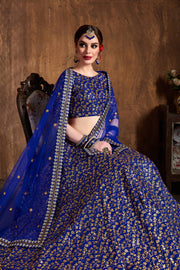 Royal Blue & Gold Embroidered Bridal Lehenga Choli with Dupatta